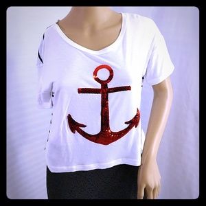 Delia nautical stripe crop short sleeve top XS